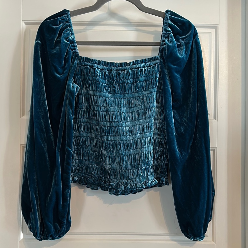 Anthropologie Smocked Blue Puff Sleeve Blouse